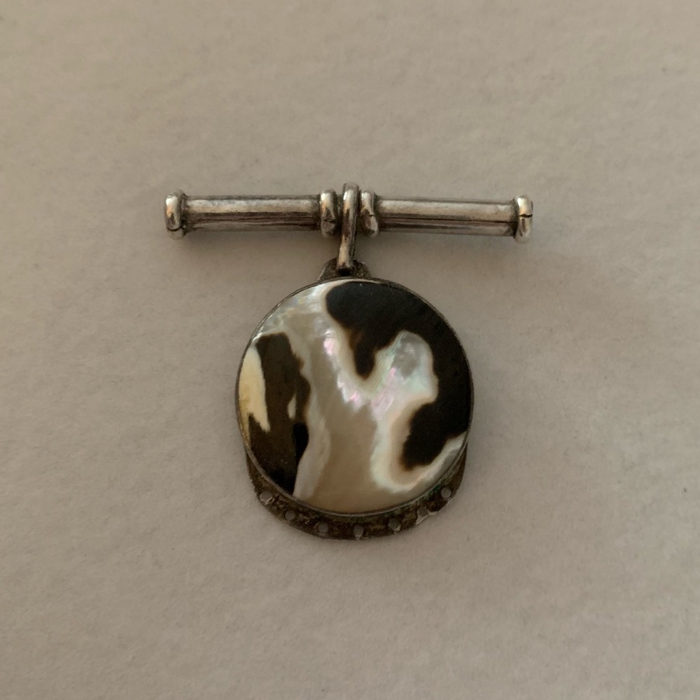 Vintage 925 Sterling Silver Mother of Pearl Shell Round Necklace Pendant Charm